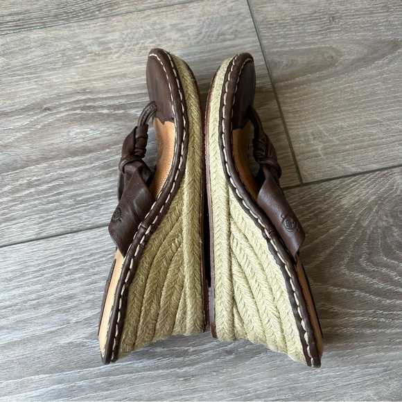 Born Brown Leather Espadrille Wedge Flip Flop Sandal - Picture 8 of 16